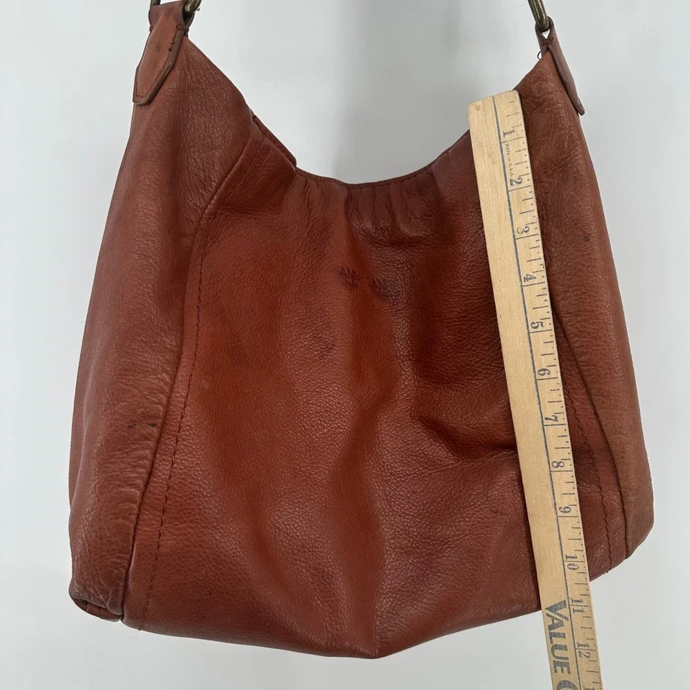 American Leather Co Austin Cognac Brown Pebbled Leather Hobo Shoulder Bag Zipper